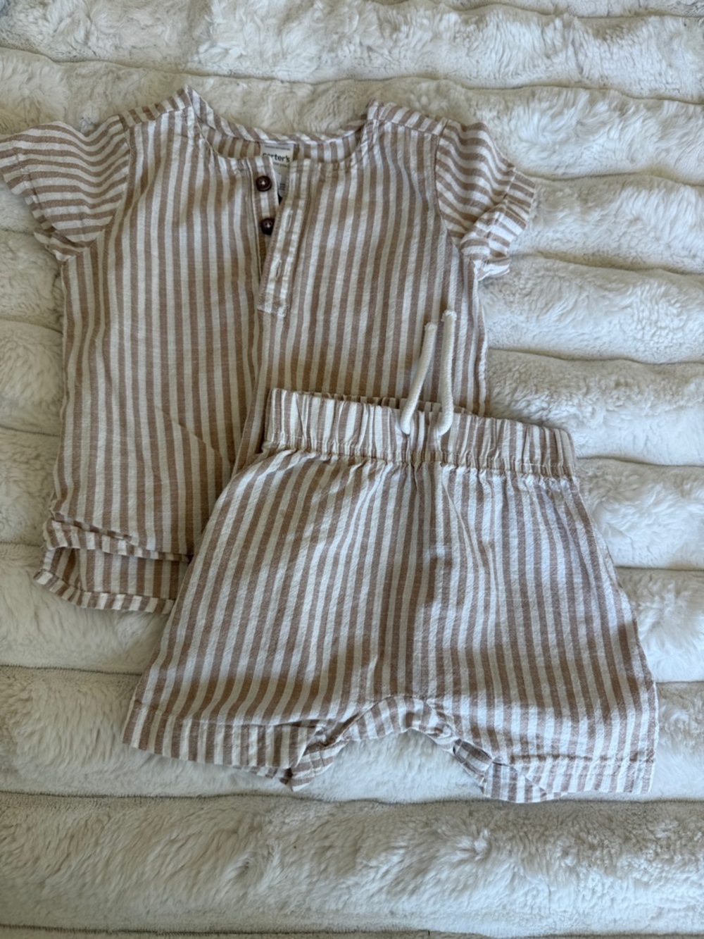 Striped Toddler Set - Neutral Tan & White